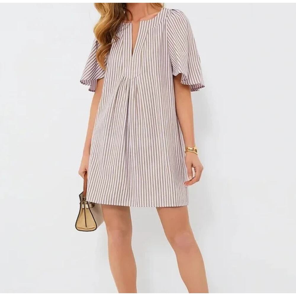 Tuckernuck Pomander Place Lilac Purple Stripe Seersucker Short Sleeve Dress XL